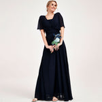 Navy Blue Multi Ways Wrap Convertible Bridesmaid Dress Strapless Chiffon A-line Gown For Bridesmaid Party-CHRIS