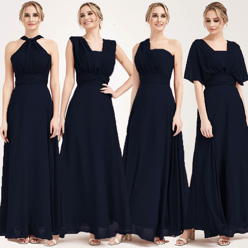 Dark Navy Convertible Chiffon Bridesmaid Dress Wrap Floor Length Gown NZ Bridal Dark Navy Convertible Chiffon Bridesmaid Dress Wrap Floor Length Gown NZ Bridal
