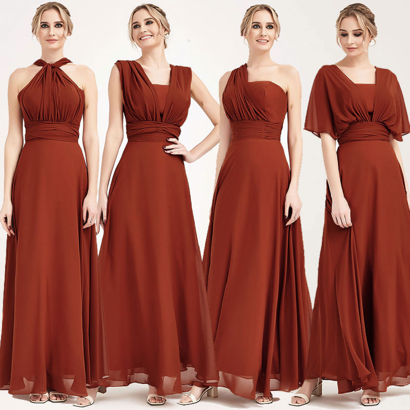 Convertible Chiffon Bridesmaid Dress Wrap Rusty Red Maxi Gown