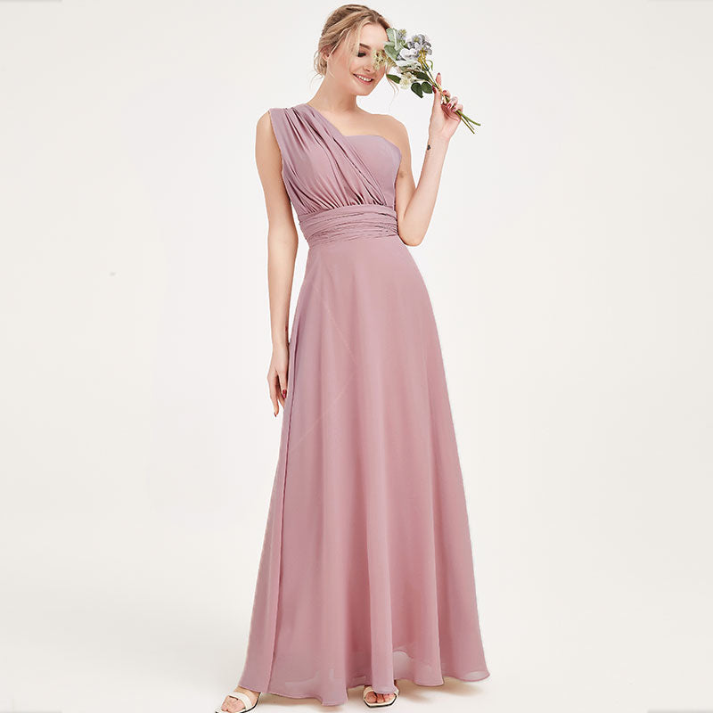 Vintage Mauve Multi Ways Wrap Convertible Bridesmaid Dress Strapless Chiffon A-line Gown For Bridesmaid Party-CHRIS