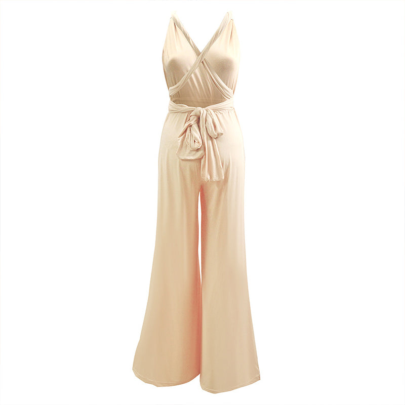 [Final Sale] Wide-Leg Infinity Jumpsuit Twist Wrap Convertible Bridesmaid Romper