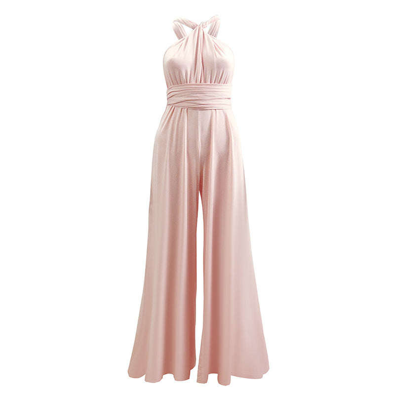 [Final Sale] Wide-Leg Infinity Jumpsuit Twist Wrap Convertible Bridesmaid Romper