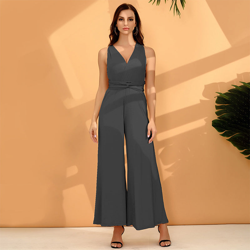 [Final Sale] Navy Blue Wide-Leg Infinity Jumpsuit Twist Wrap Convertible Romper