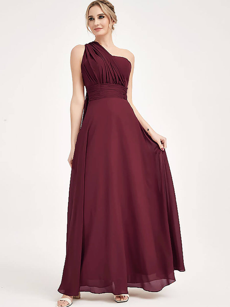 Burgundy Convertible Chiffon Bridesmaid Dress Wrap Floor Length Gown