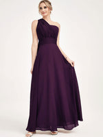 Plum Multi Ways Wrap Convertible Bridesmaid Dress Strapless Chiffon A-line Gown For Bridesmaid Party-CHRIS