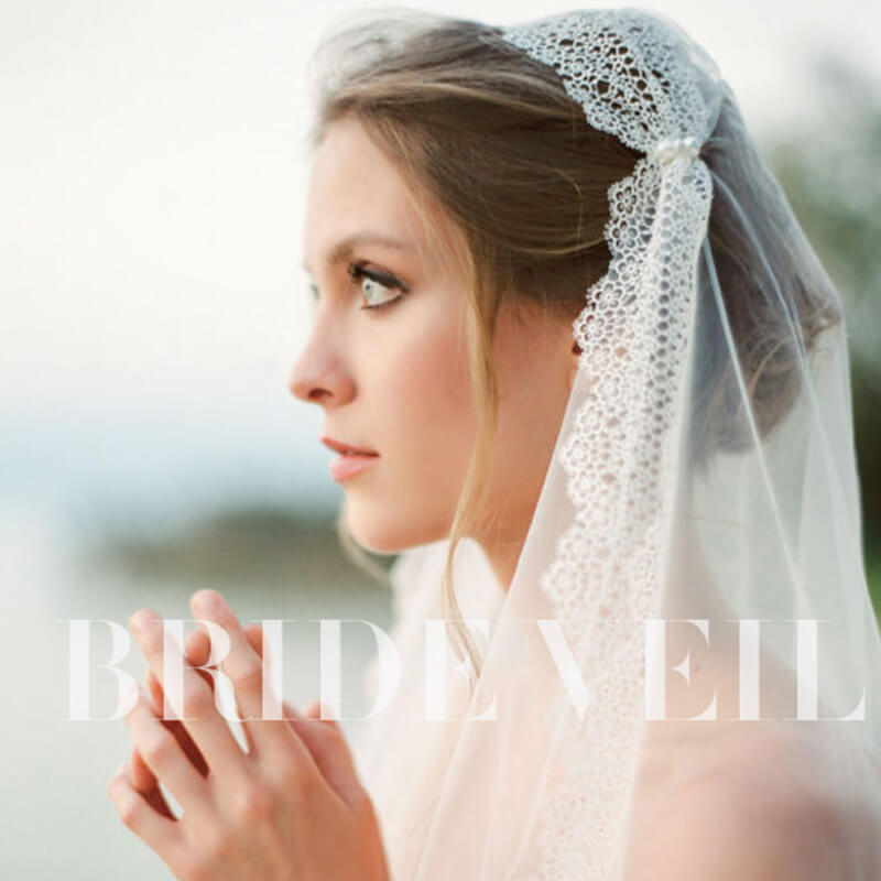Romantic Tulle Wedding Bridal Lace Veil with Pearls