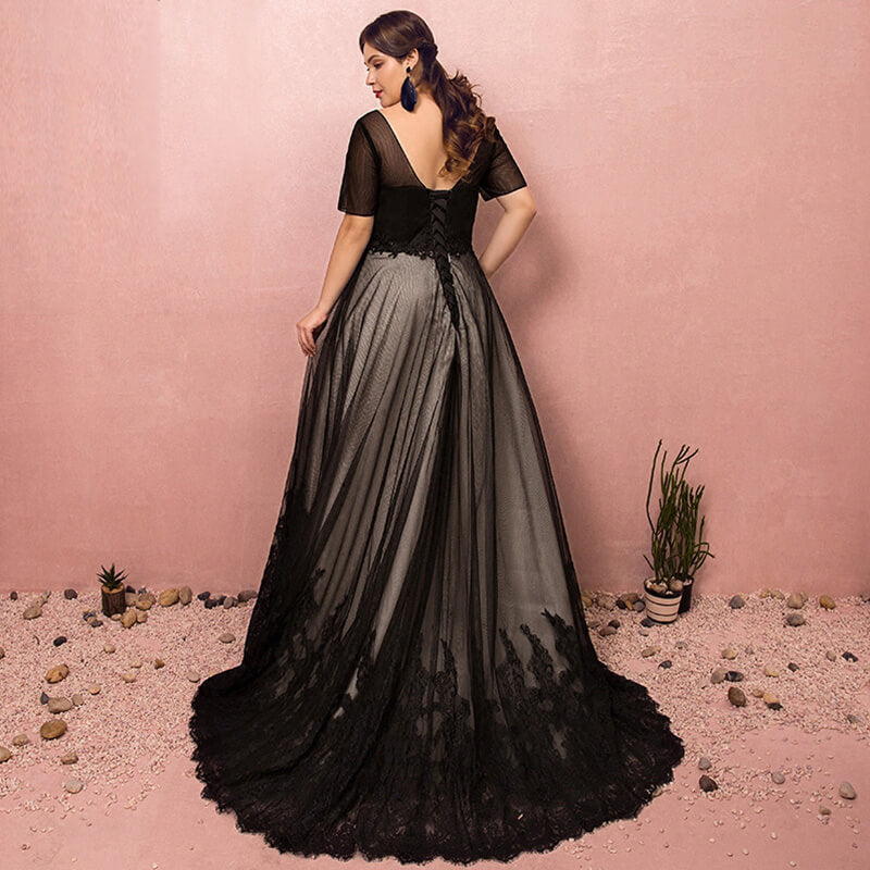 Plus Size Black Formal Lace Evening Dress