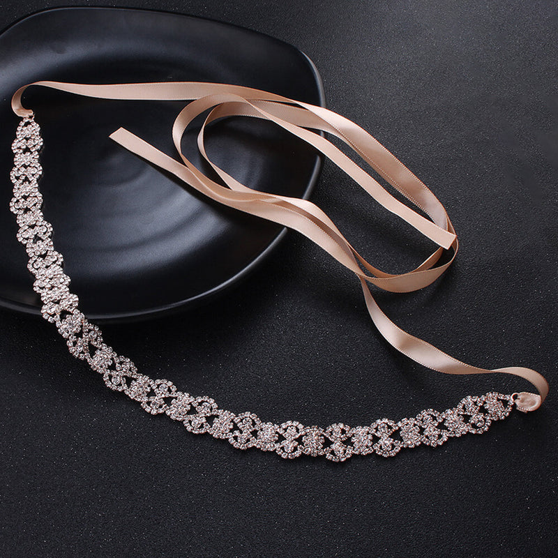 Flowers Crystal Satin Bridal Sash Wedding Belt for Bridal