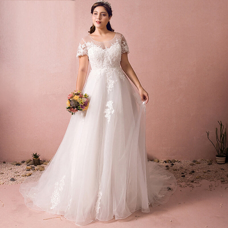 Plus Size Empire Lace Flowing Wedding Bridal Dress