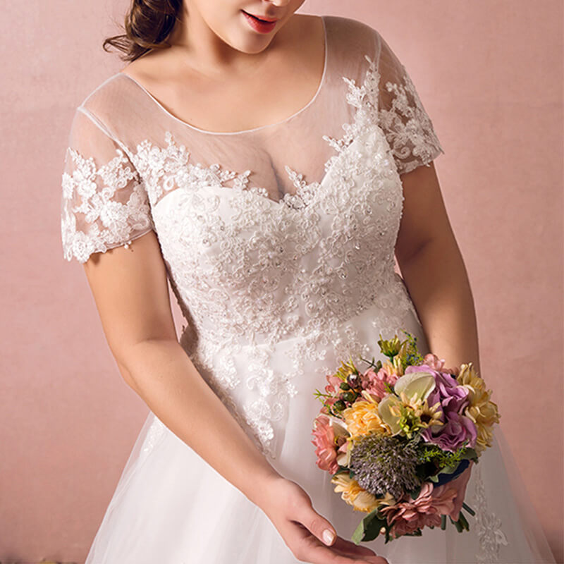 Plus Size Empire Lace Flowing Wedding Bridal Dress