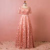 Plus Size Pink Formal Evening Dress with Sequin Leaves