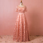 Plus Size Pink Formal Evening Dress with Sequin Leaves
