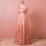 Plus Size Pink Formal Evening Dress with Sequin Leaves