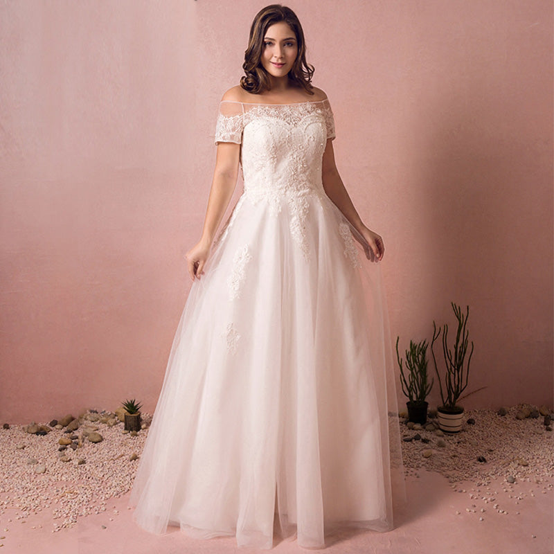 [Plus Size] Slash Off Shoulder Lush Lace Wedding Dresses