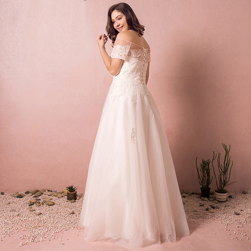 [Plus Size] Slash Off Shoulder Lush Lace Wedding Dresses