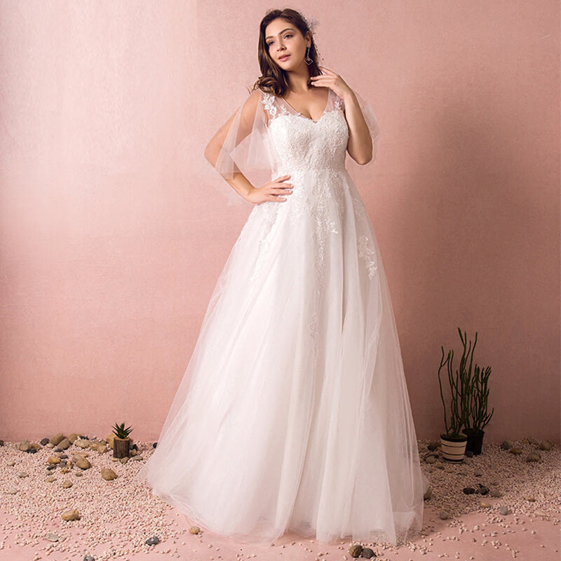 Plus Size Empire Lace V Neck Wedding Bridal Dress