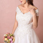[Plus Size] Beaded Off Shoulder Lace Wedding Gown for Brides