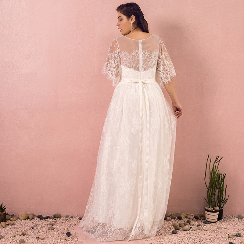 [Plus Size]Elegant Lace Sash Diamond Waist Bridal Wedding Dress