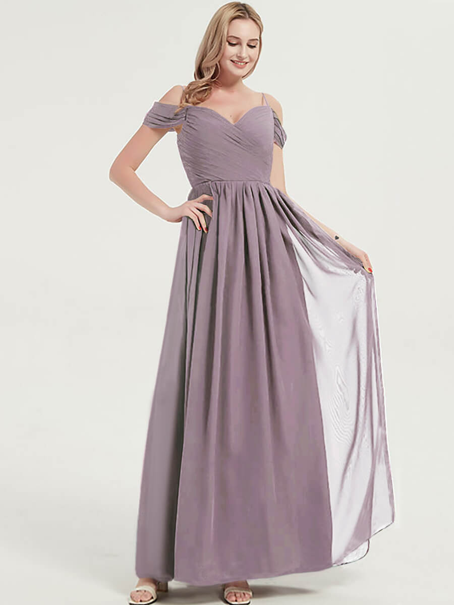 V-neckline with chiffon fabric Pleated Bridesmaid Dress Ellen