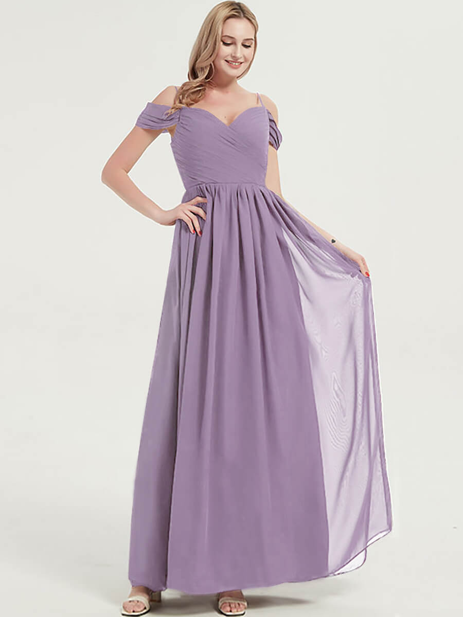 V-neckline with chiffon fabric Pleated Bridesmaid Dress Ellen