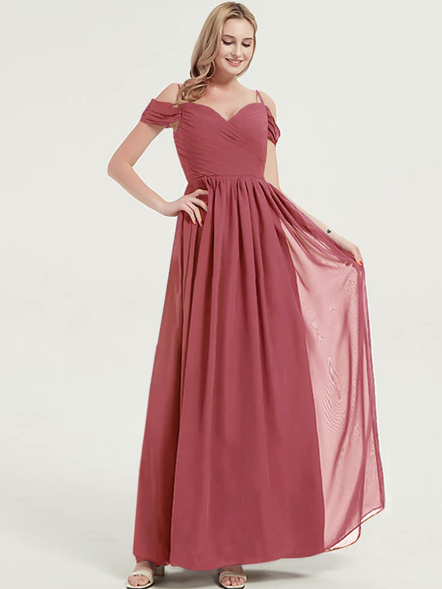 V-neckline with chiffon fabric Pleated Bridesmaid Dress Ellen