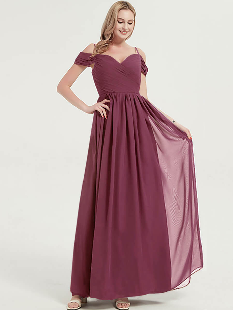 V-neckline with chiffon fabric Pleated Bridesmaid Dress Ellen