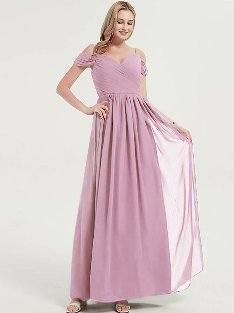 V-neckline with chiffon fabric Pleated Bridesmaid Dress Ellen