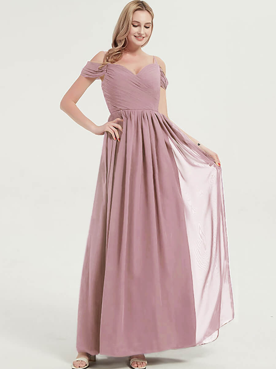 V-neckline with chiffon fabric Pleated Bridesmaid Dress Ellen