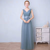Dusty Blue Tulle Pleated Bridesmaid Dress