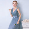 Dusty Blue Tulle Pleated Bridesmaid Dress