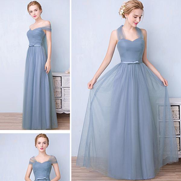 Dusty Blue Tulle Pleated Bridesmaid Dress