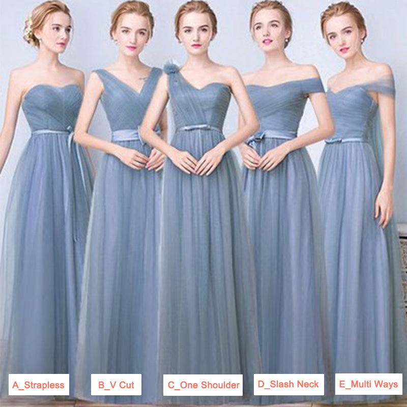 Dusty Blue Tulle Pleated Bridesmaid Dress