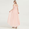 Pearl Pink Spaghetti Straps Pleated Chiffon Maxi Bridesmaid Dress