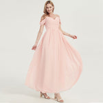 Pearl Pink Spaghetti Straps Pleated Chiffon Maxi Bridesmaid Dress