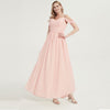 Pearl Pink Spaghetti Straps Pleated Chiffon Maxi Bridesmaid Dress