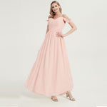 Pearl Pink Spaghetti Straps Pleated Chiffon Maxi Bridesmaid Dress