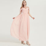 Pearl Pink Spaghetti Straps Pleated Chiffon Maxi Bridesmaid Dress