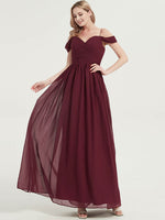 Chiffon fabric and cold-shoulder Pleated Bridesmaid Dress Ellen