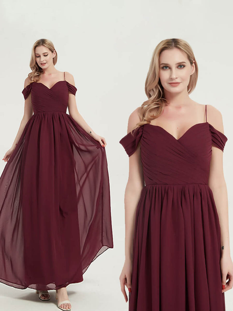 Floor-length V-neckline with chiffon fabric Pleated Bridesmaid Dress Ellen