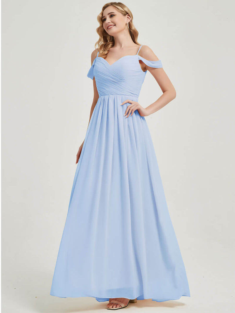 Cornflower Blue Pleated Pleated Bridesmaid Dress Ellen