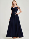 Dark Navy Pleated Pleated Bridesmaid Dress Ellen