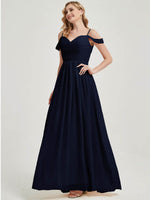 Dark Navy Pleated Pleated Bridesmaid Dress Ellen