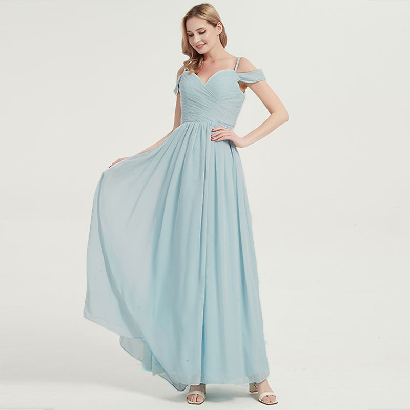 Chiffon fabric and cold-shoulder Pleated Bridesmaid Dress Ellen