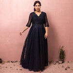 Navy Blue Evening Dress Lace Plus Size