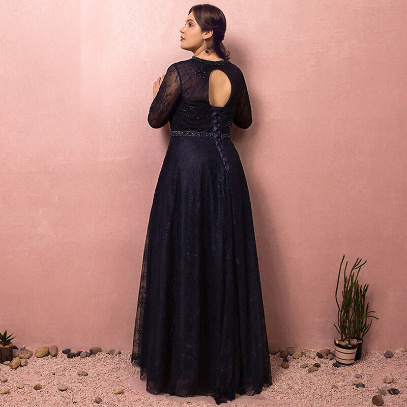 Navy Blue Evening Dress Lace Plus Size