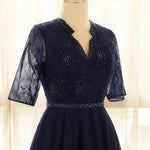 Navy Blue Evening Dress Lace Plus Size