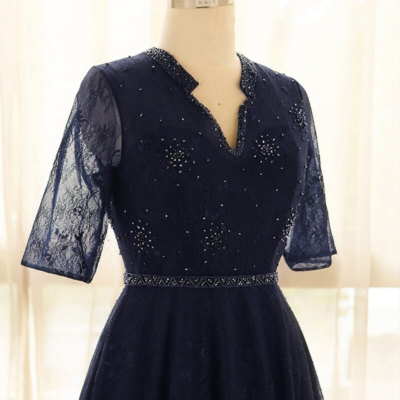 Navy Blue Evening Dress Lace Plus Size