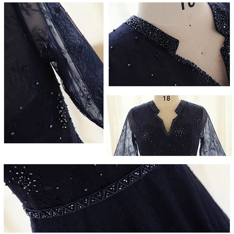 Navy Blue Evening Dress Lace Plus Size