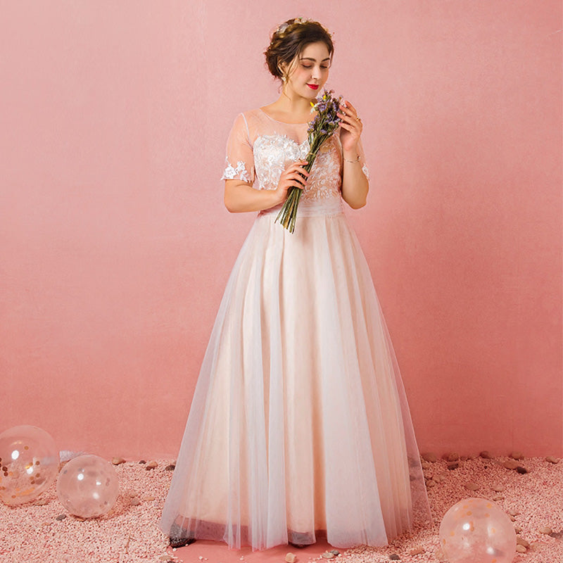 [Plus Size] Champagne Sheer Sweetheart Tulle Flowing Bridal Dresses