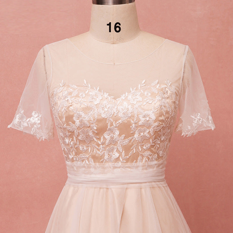 [Plus Size] Champagne Sheer Sweetheart Tulle Flowing Bridal Dresses